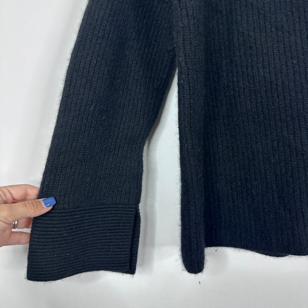 Theory V-Neck Ribbed Cuff Pullover Soft Cashmere Sweater Black Large #A1118 - Picture 3 of 10